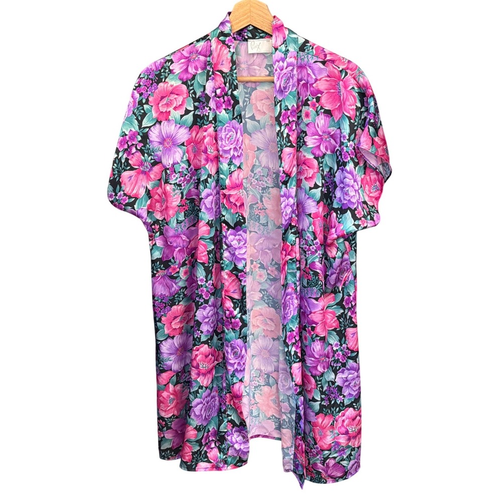 Vintage 90s Pinx Floral Robe Grannycore Cottagecore Boho Loungewear Made in USA